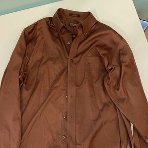 Michael Michael Kors Men’s Cinnamon Brown Button Down Long Sleeve Shirt, XL